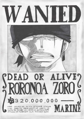 dessin avis de recherche zoro du manga one piece